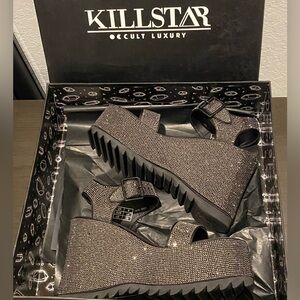 Killstar 🖤 Black Sparkle ✨ Night Queen 👩🏼‍🎤Platform Sandals 👡 ✨